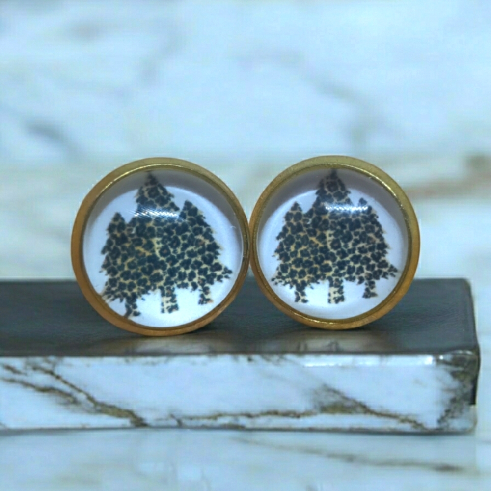 3/$15 Leopard print Christmas Tree Earring studs